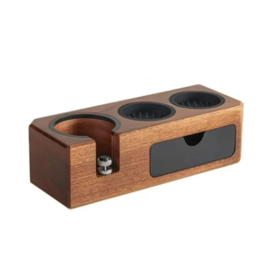 wooden espresso tamper station
