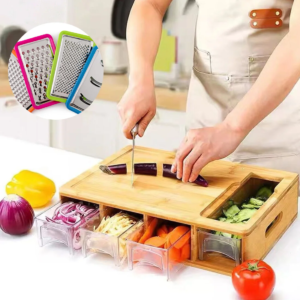 bamboo chopping board with containers