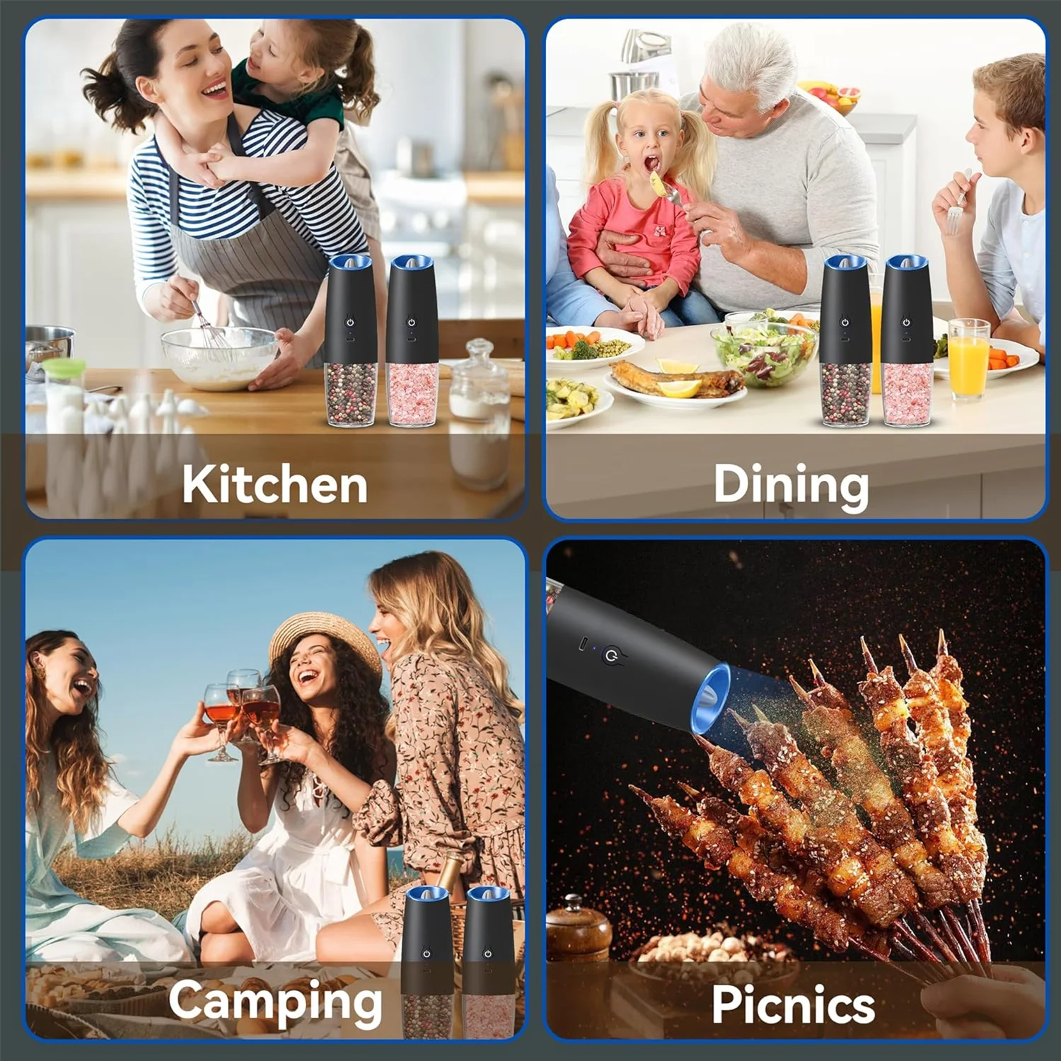 Rechargeable Electric Salt and Pepper Grinder Set - One Hand Operation - Image 6