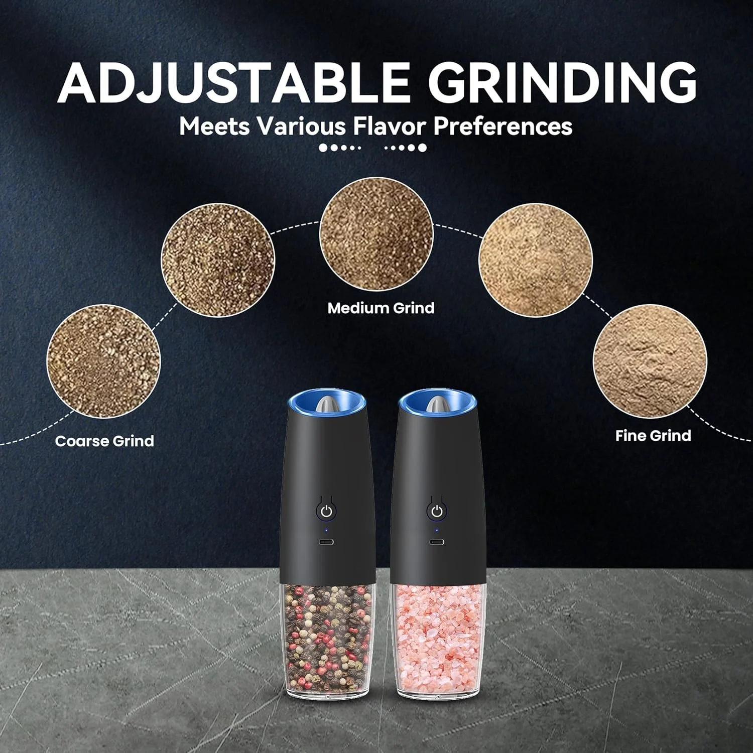 Rechargeable Electric Salt and Pepper Grinder Set - One Hand Operation - Image 4