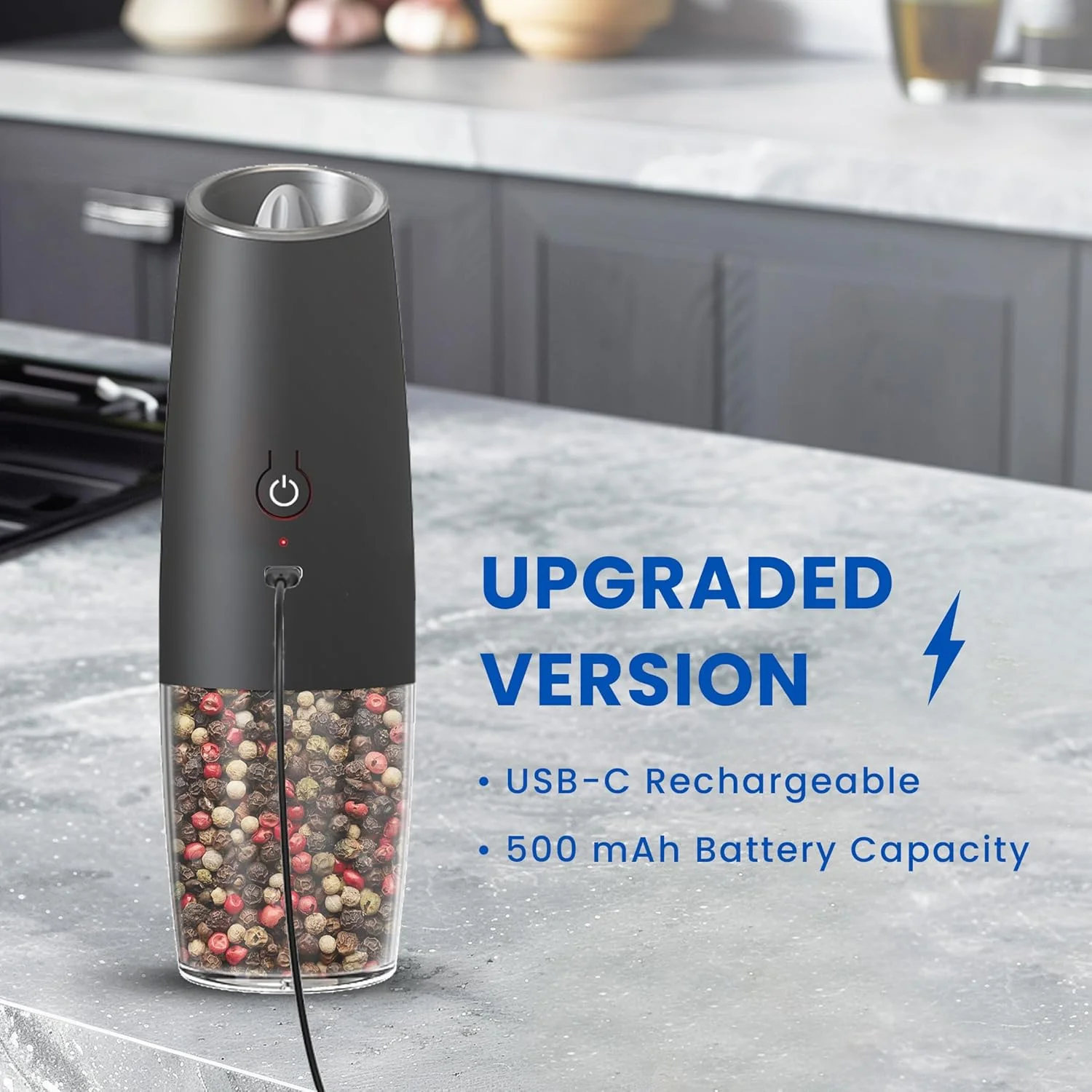 Rechargeable Electric Salt and Pepper Grinder Set - One Hand Operation - Image 3