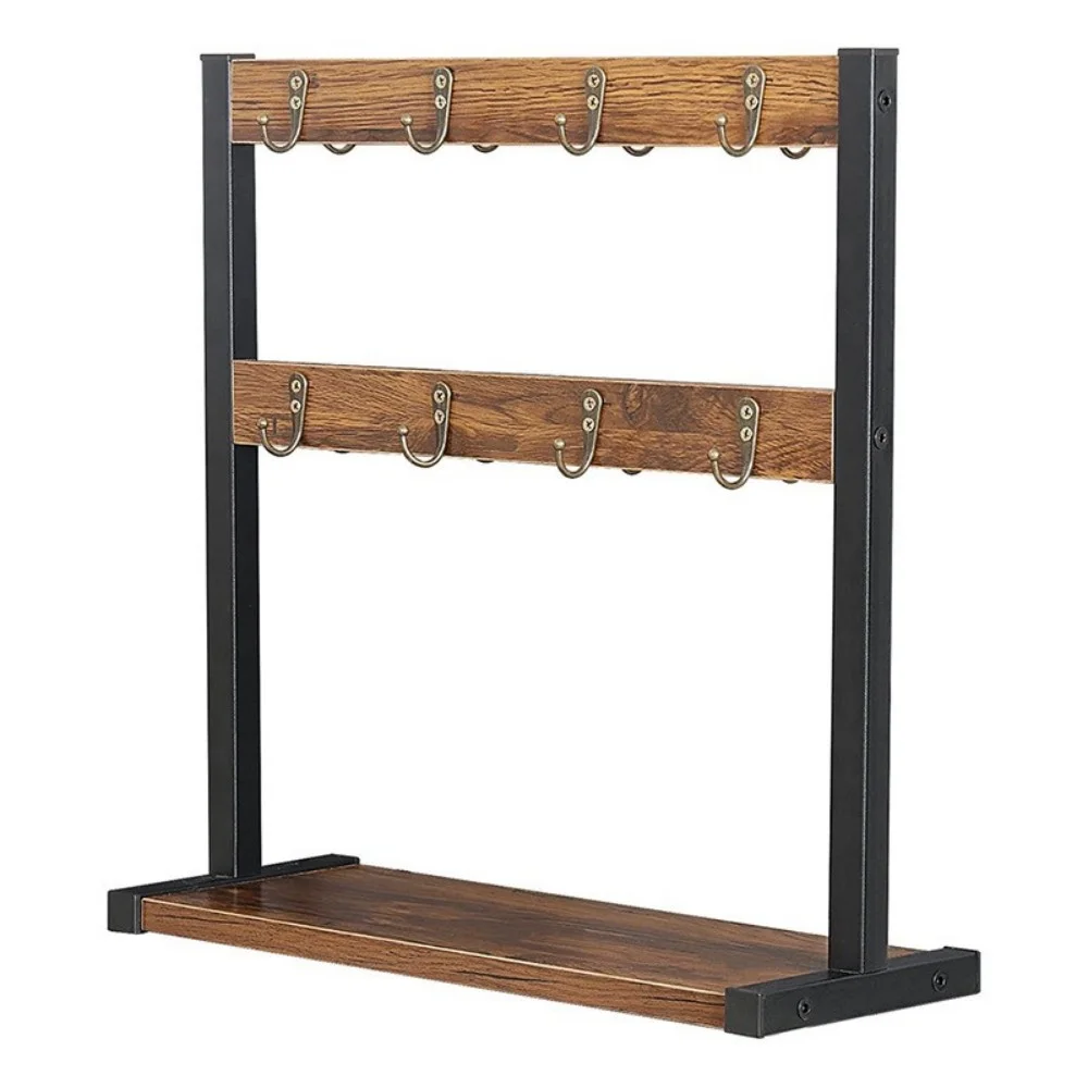 2-Tier Wooden Mug Holder Stand - Space-Saving Cup Storage Rack for 12 Coffee Mugs - Image 3