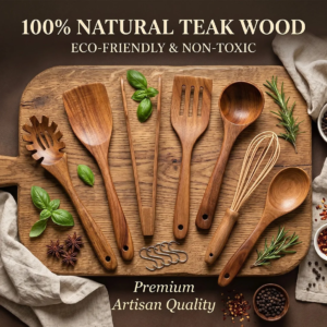 wooden utensils set with holder