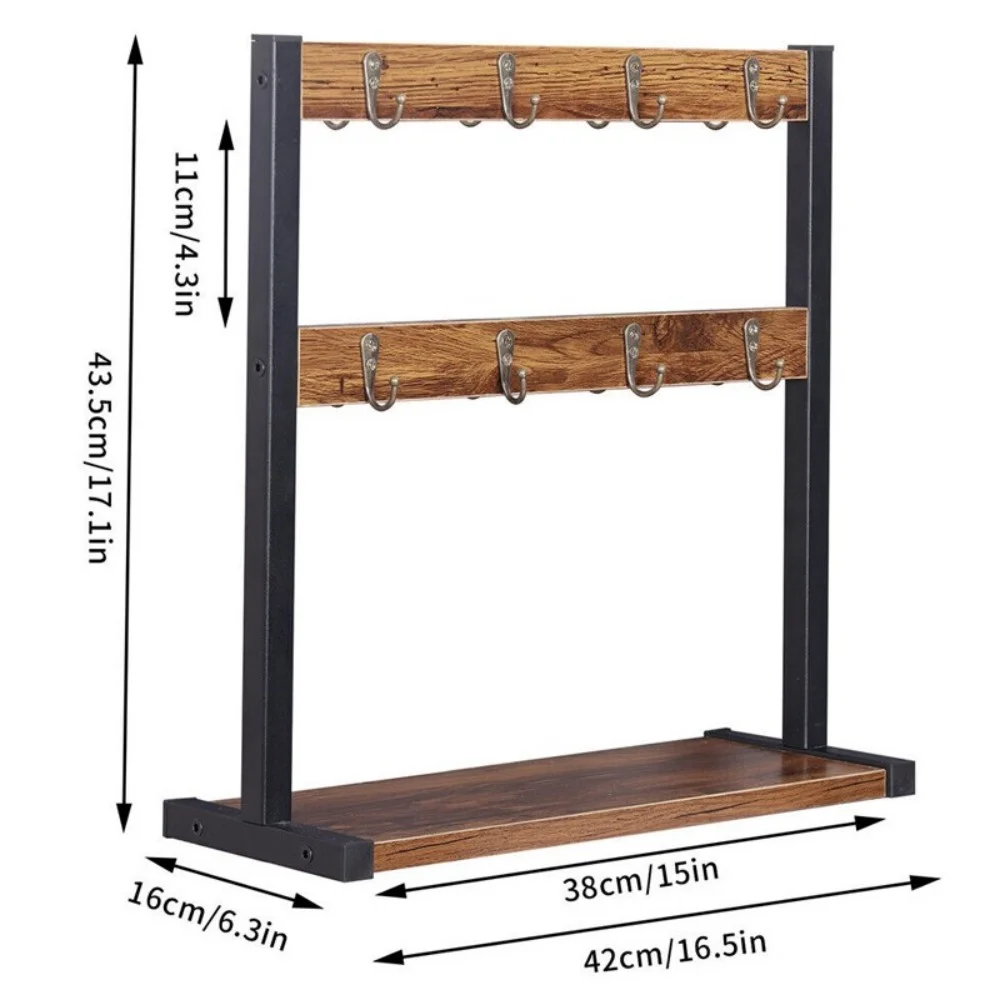 2-Tier Wooden Mug Holder Stand - Space-Saving Cup Storage Rack for 12 Coffee Mugs - Image 8