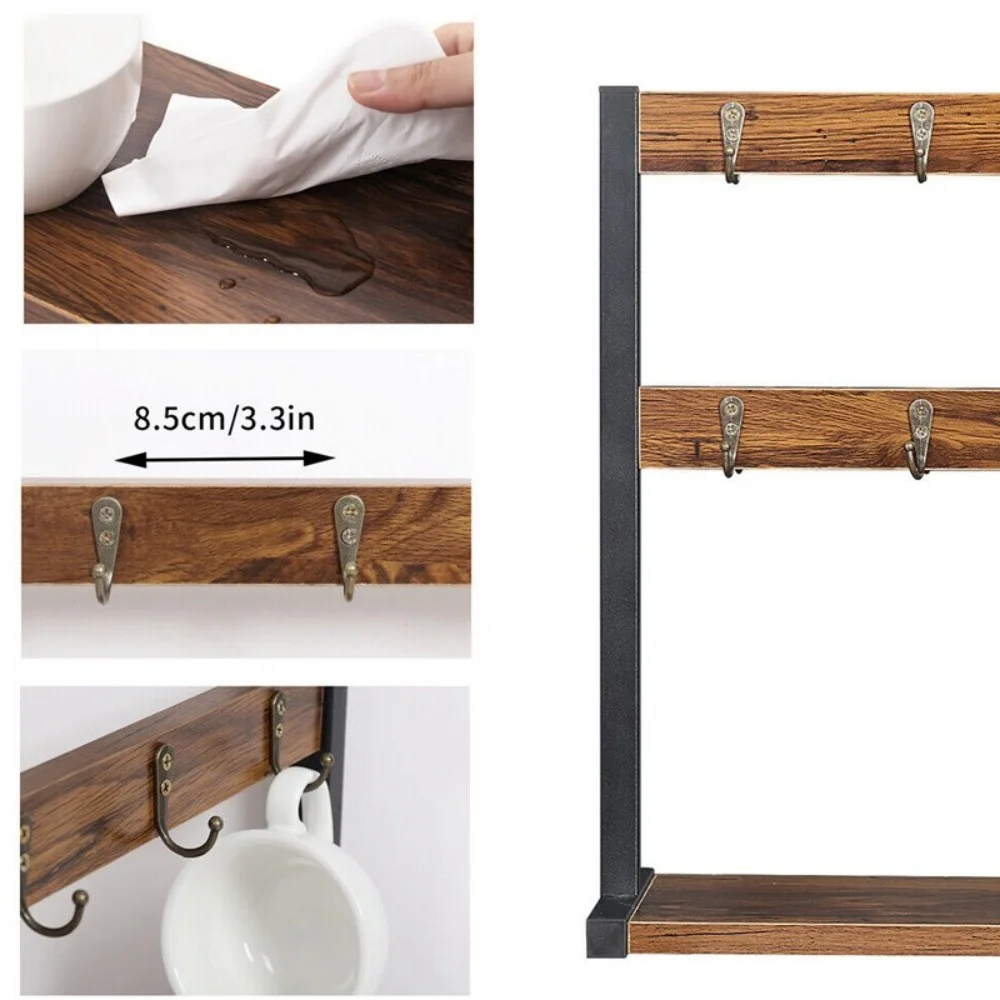 2-Tier Wooden Mug Holder Stand - Space-Saving Cup Storage Rack for 12 Coffee Mugs - Image 6