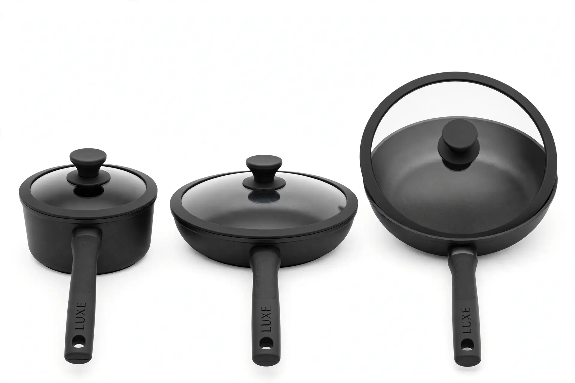 Kitchenixx Luxe Cooking and Baking Collection - Baking Trays, Cake Tins, Saucepan Set and Mixing Bowls in Matte Black and Gold UK