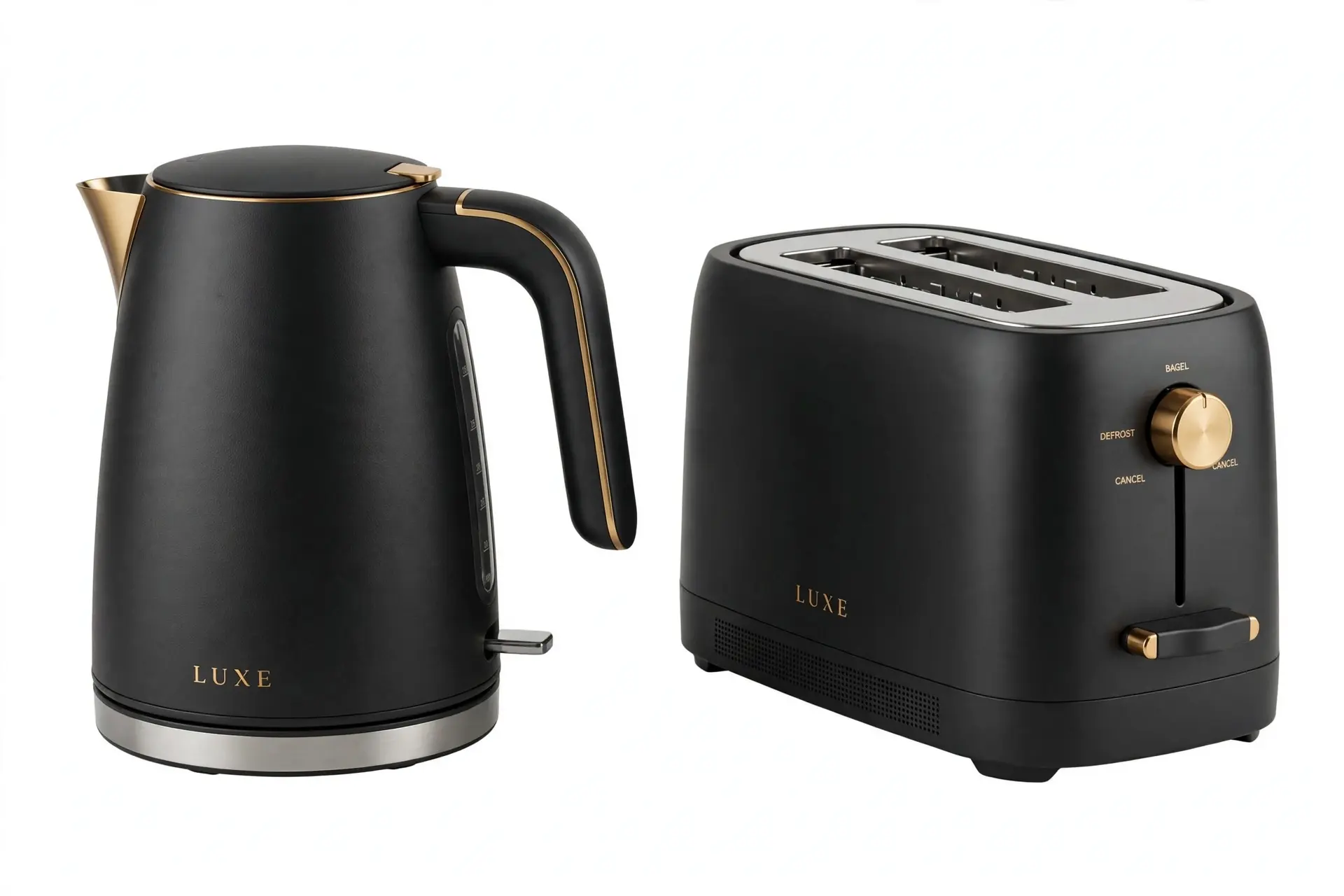Kitchenixx LUXE Kettles and Toasters UK - 1.7L Fast Boil Kettle 3000W and 2 Slice Toaster Wide Slots - Black and Gold Set