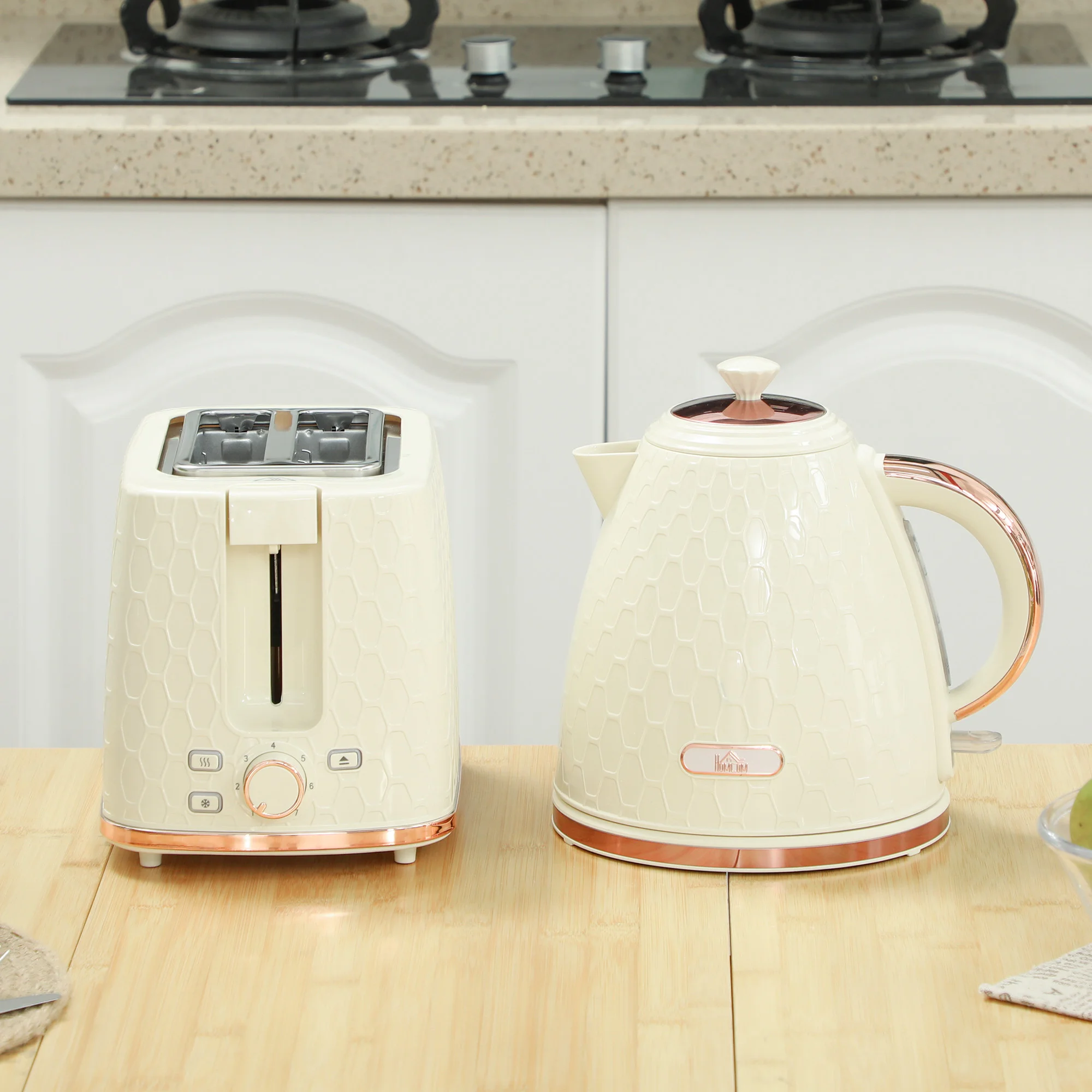 Beige Honeycomb Kettle and Toaster Set | Fast Breakfast Solution - Image 4