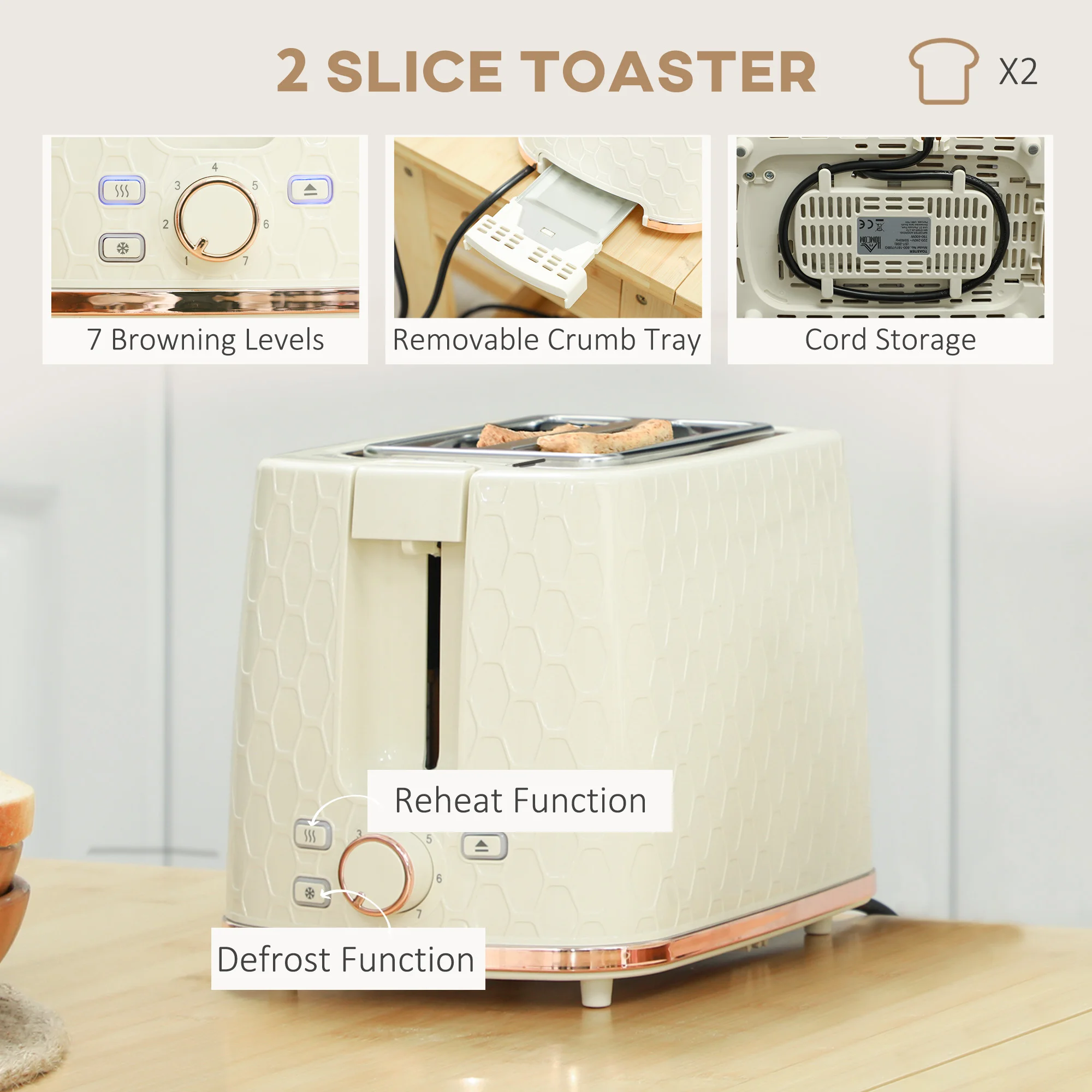 Beige Honeycomb Kettle and Toaster Set | Fast Breakfast Solution - Image 7
