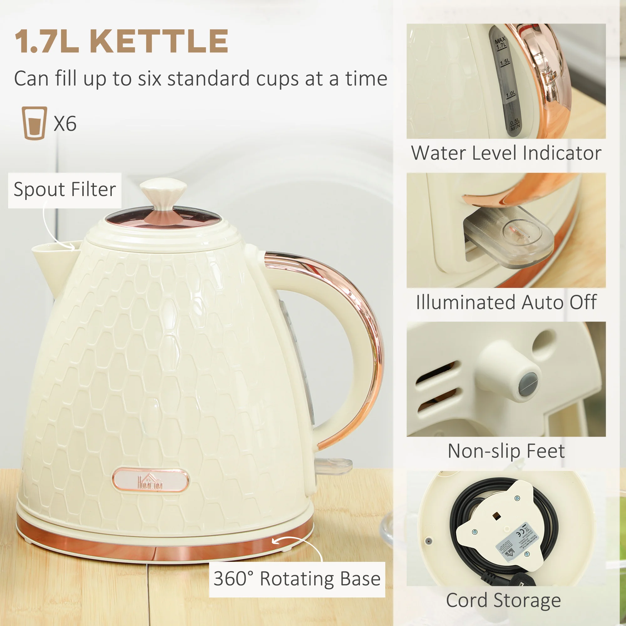 Beige Honeycomb Kettle and Toaster Set | Fast Breakfast Solution - Image 2