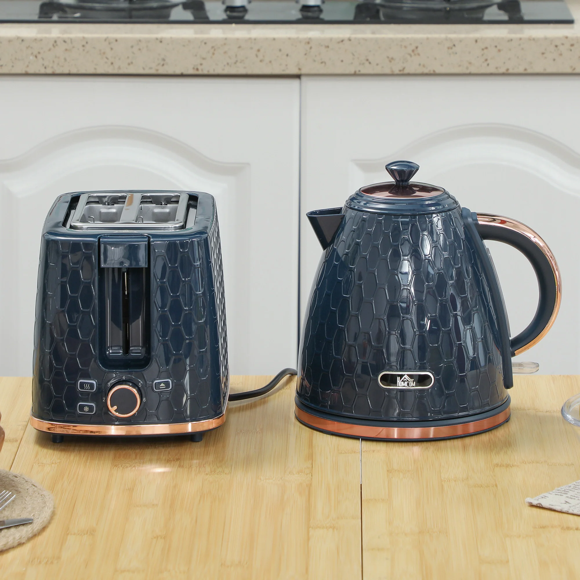 Fast-Boil Kettle and 2-Slice Toaster Set | Premium Honeycomb Blue Breakfast Pack - Image 2